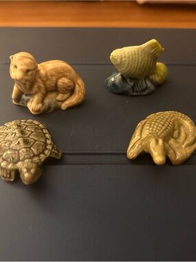 Vintage Mini Ceramic Animal Figurine Set - Brown and Green